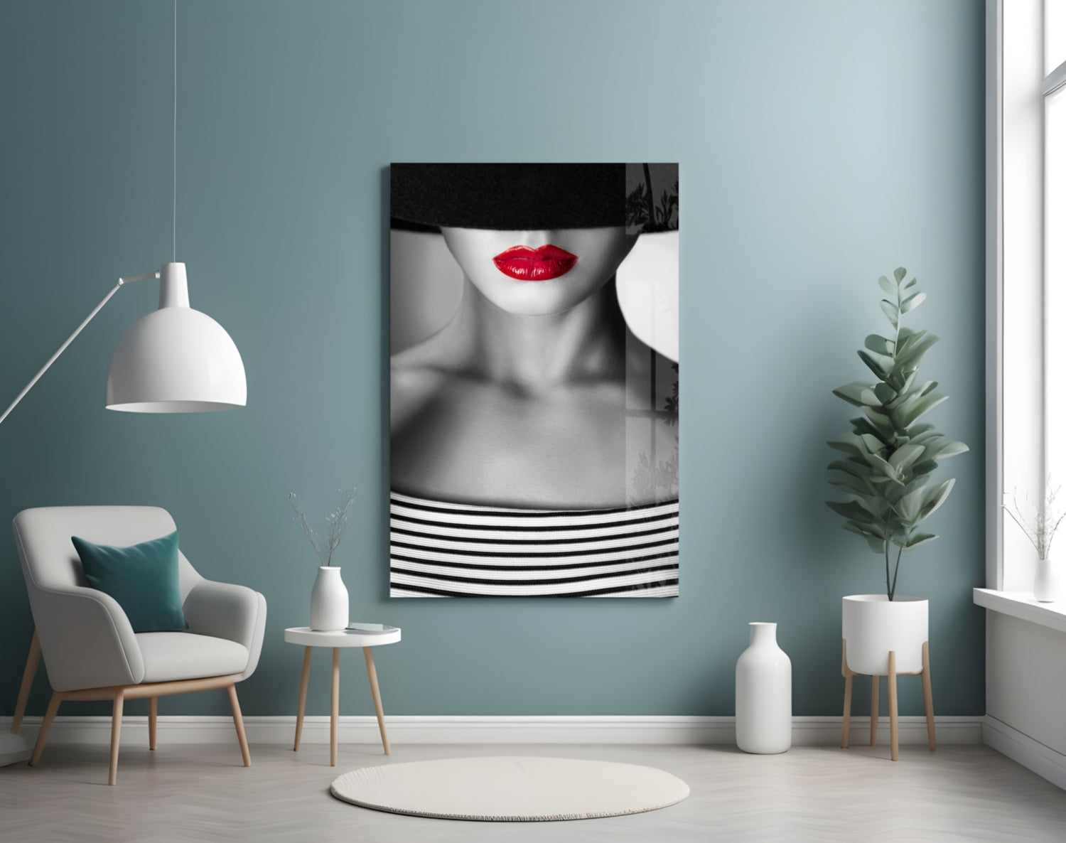 Red Lips Portrait Glass Wall Art