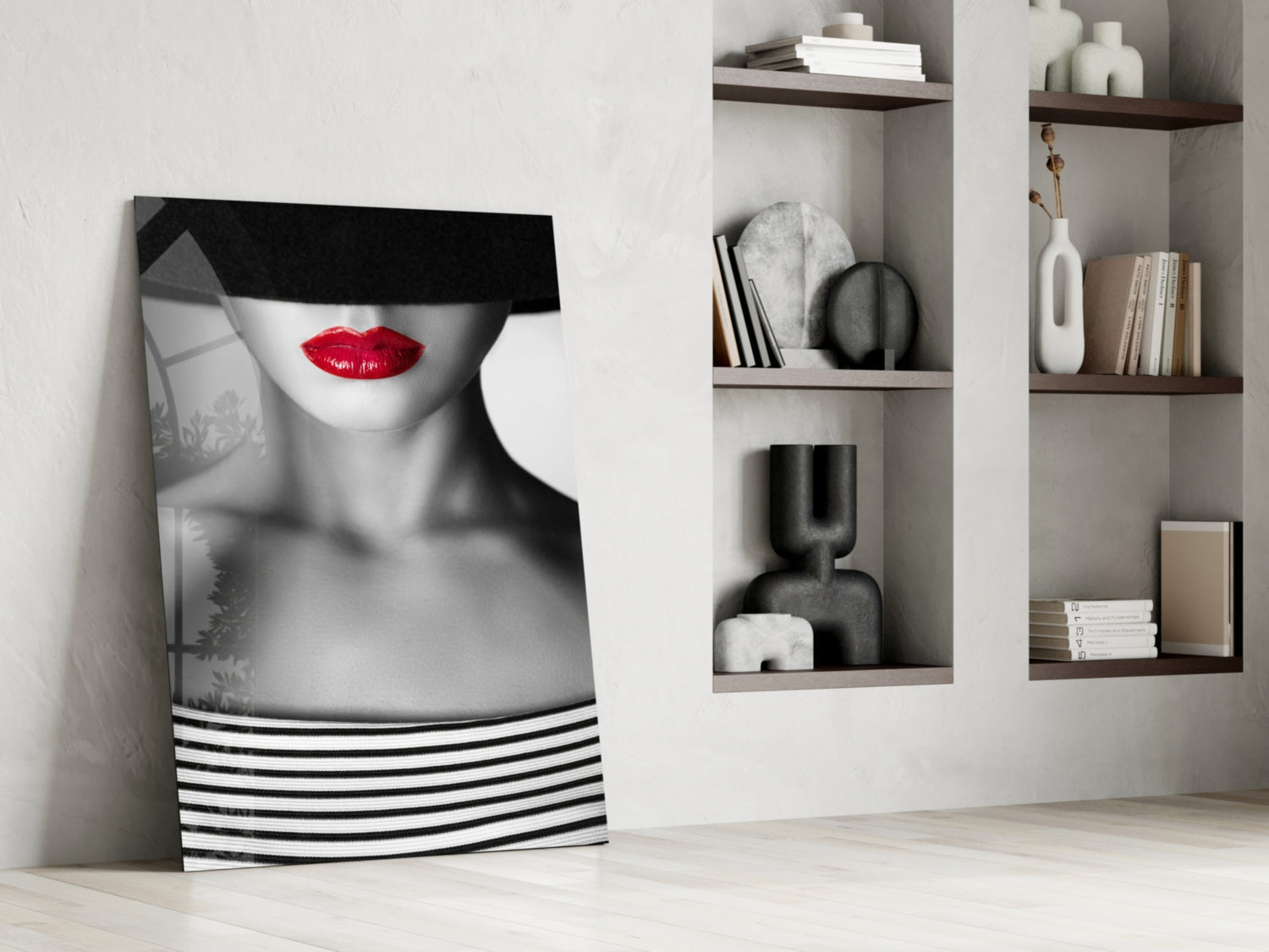 Red Lips Portrait Glass Wall Art