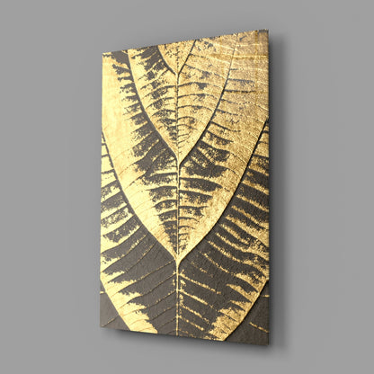 Gold Foil Leaf Veins on Charcoal Glass Wall Art