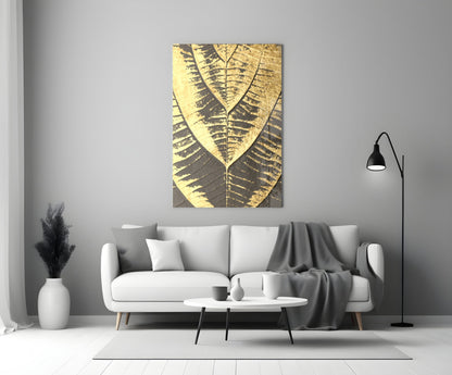 Gold Foil Leaf Veins on Charcoal Glass Wall Art
