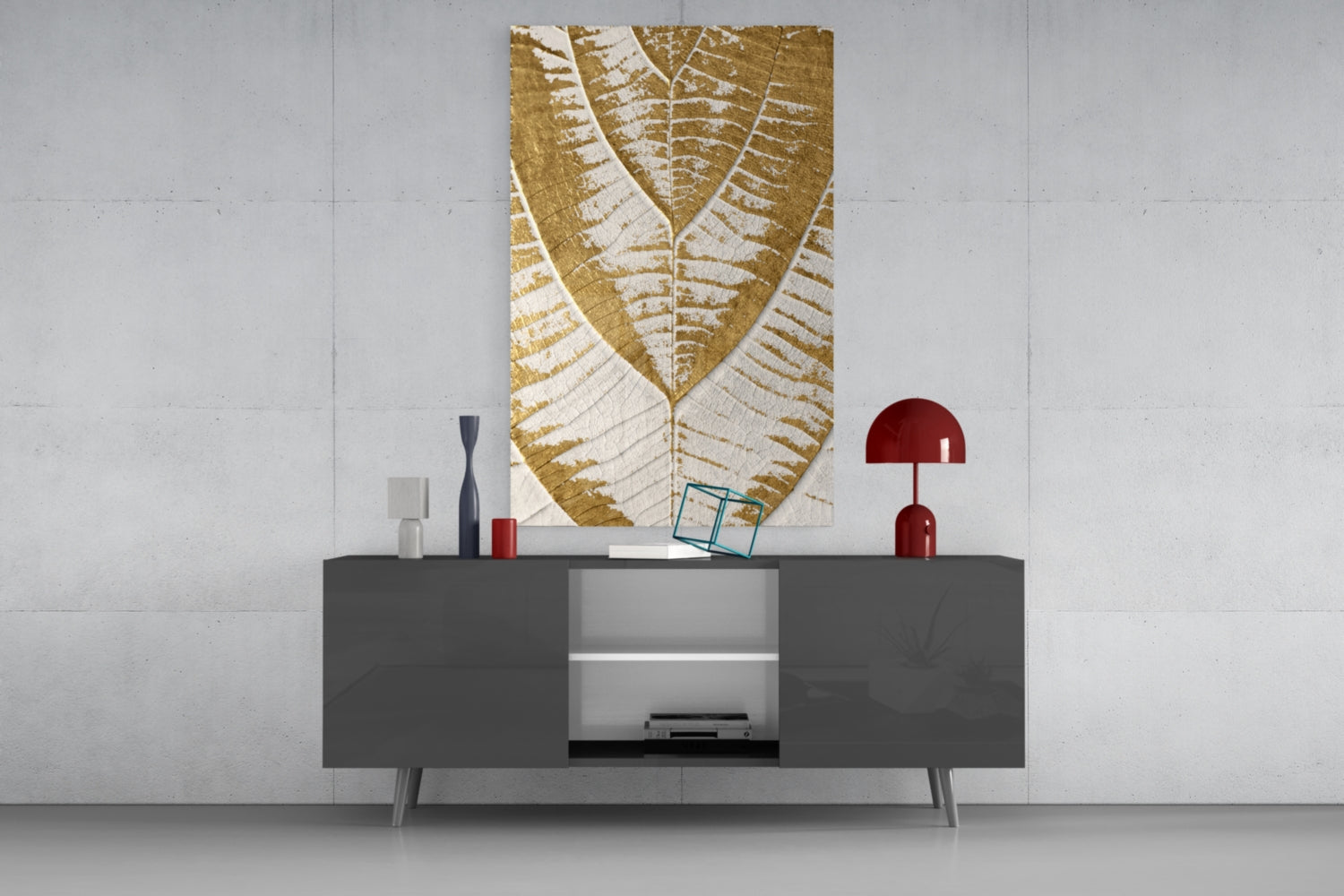 Golden Leaf Veins on Cream White Glass Wall Art