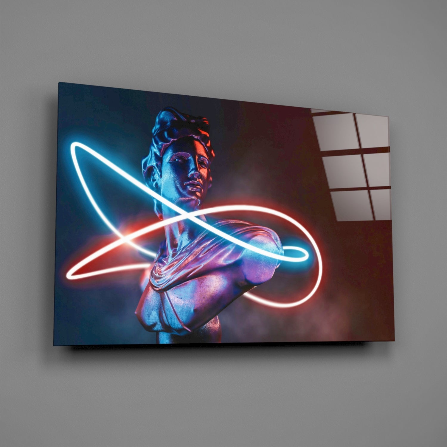 Neon Loop Statue Red Blue Glass Wall Art