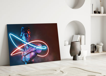 Neon Loop Statue Red Blue Glass Wall Art