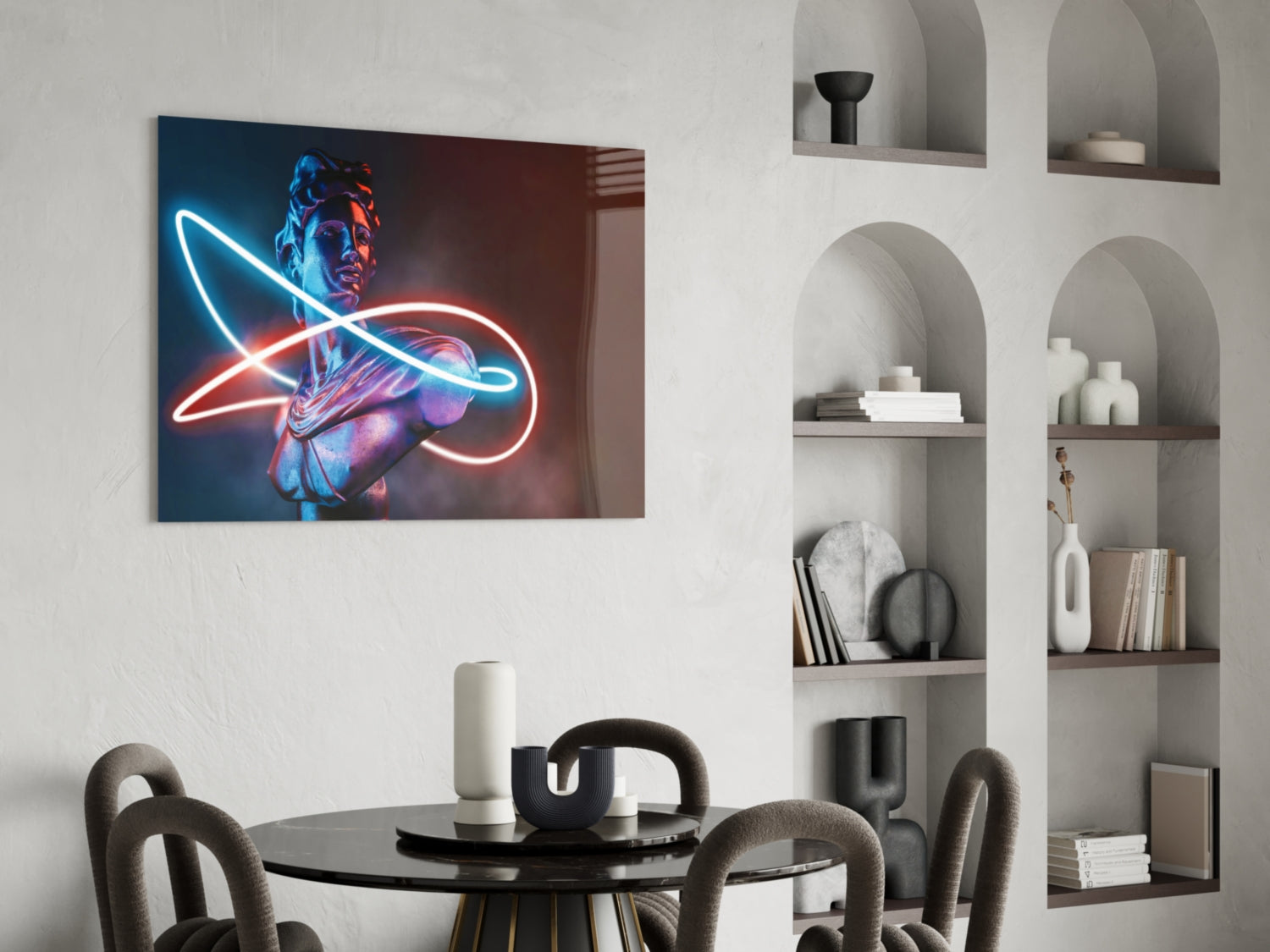Neon Loop Statue Red Blue Glass Wall Art