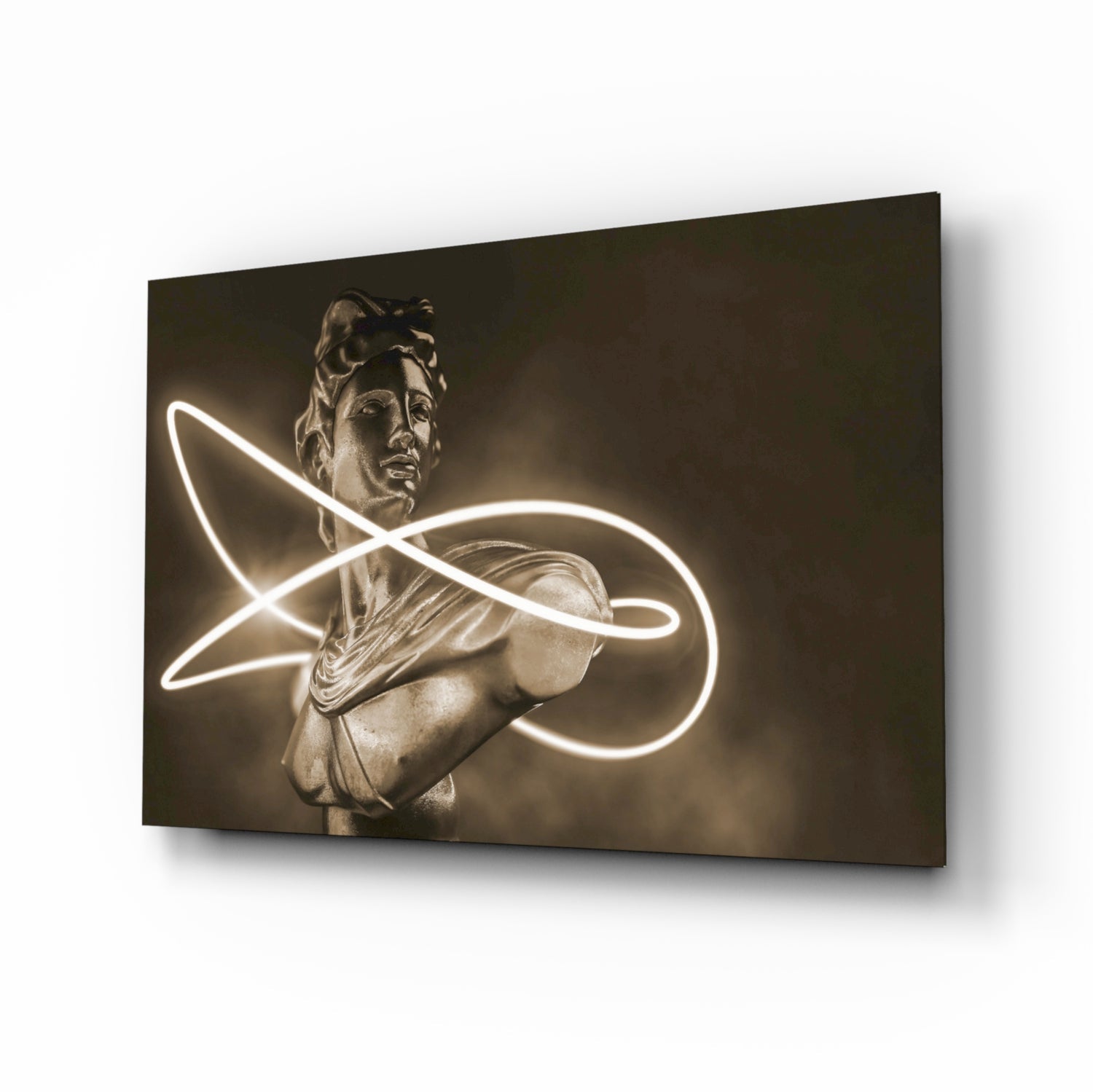 Neon Loop Statue Sepia Glow Glass Wall Art
