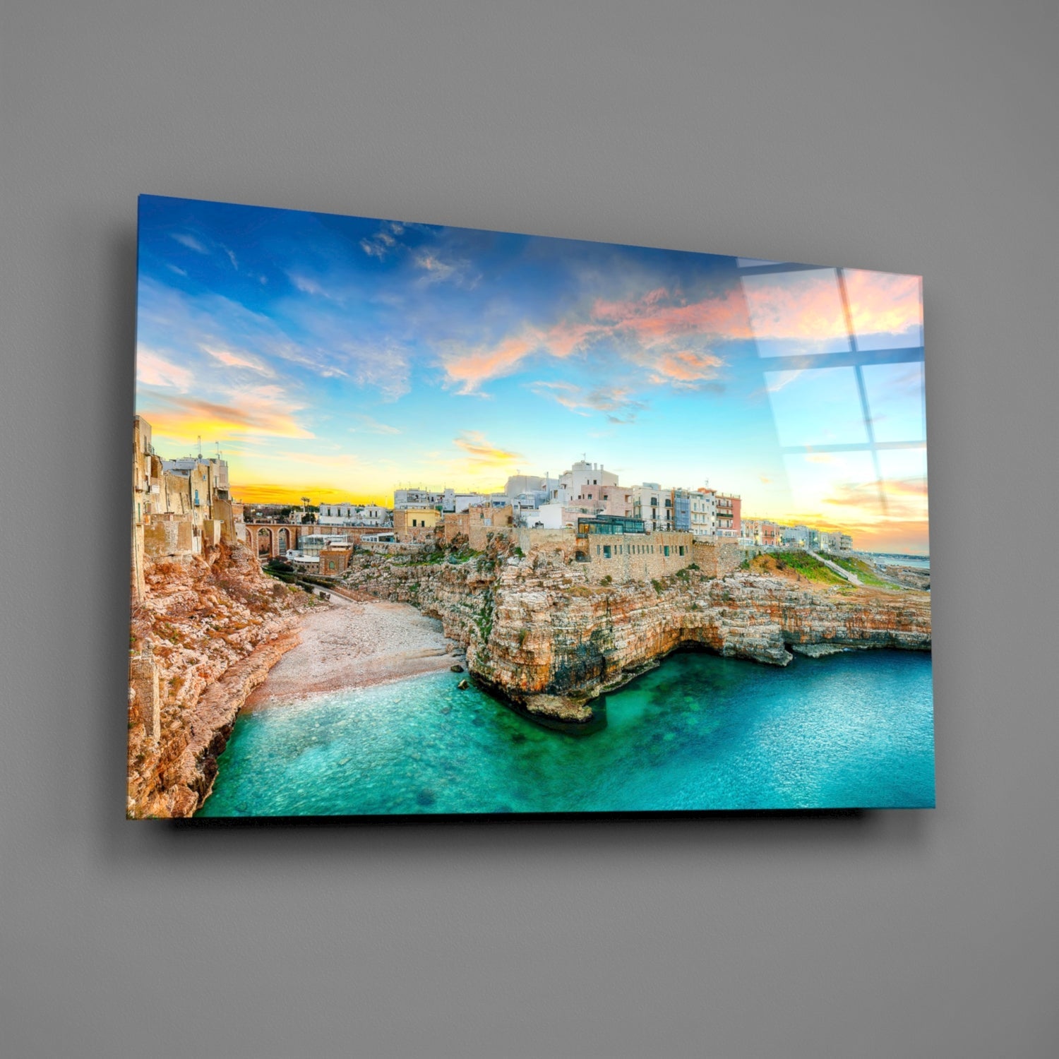 Cliff Village Coastal Glass Wall Art