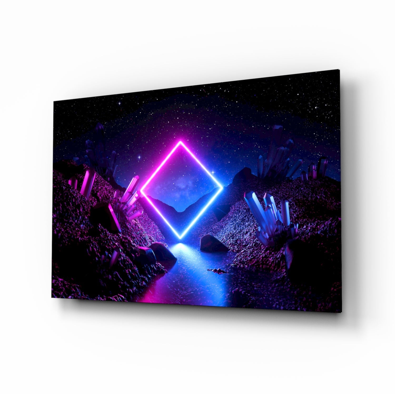 Neon Diamond Cosmic Portal Glass Wall Art