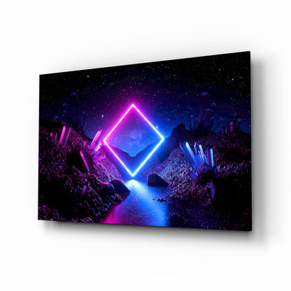 Neon Diamond Cosmic Portal Glass Wall Art