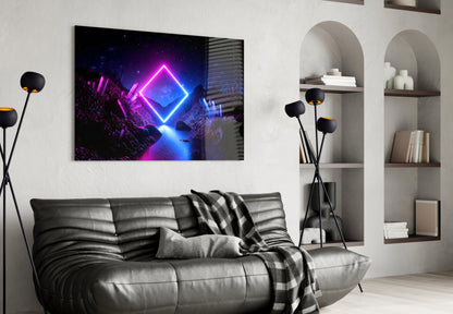 Neon Diamond Cosmic Portal Glass Wall Art