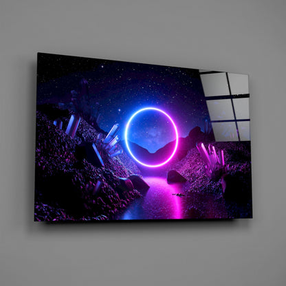 Neon Circle Cosmic Portal Glass Wall Art