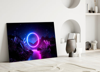 Neon Circle Cosmic Portal Glass Wall Art