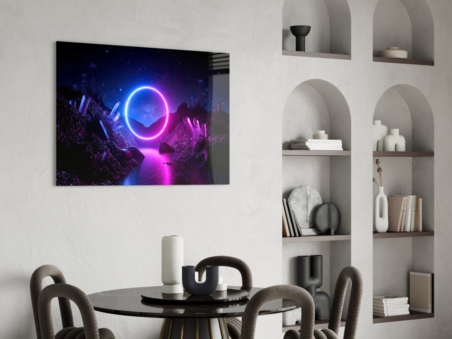 Neon Circle Cosmic Portal Glass Wall Art