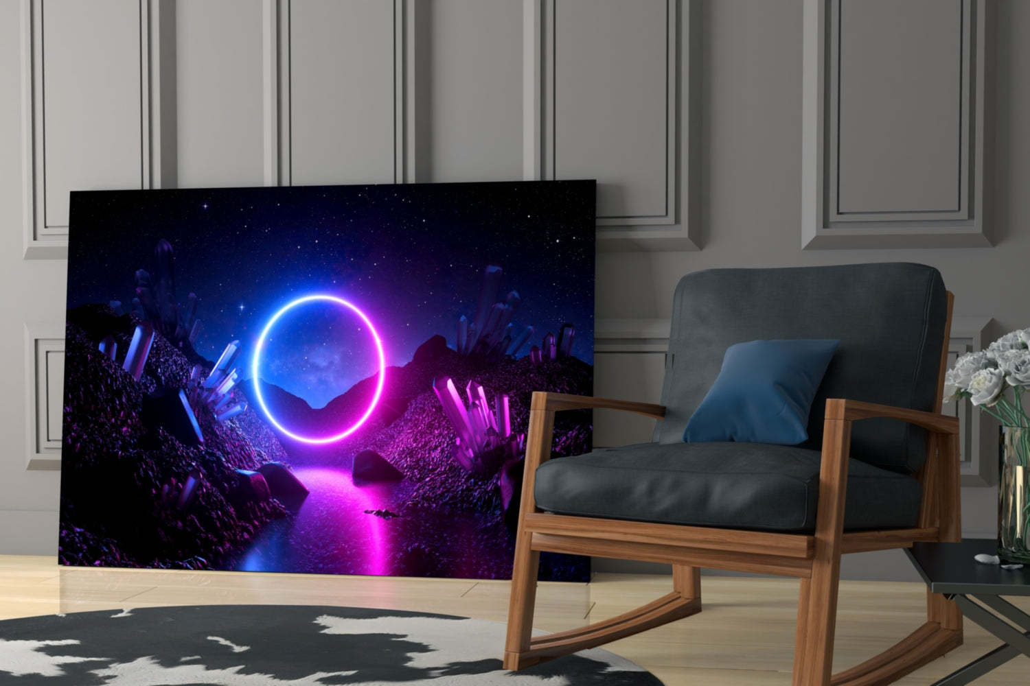 Neon Circle Cosmic Portal Glass Wall Art