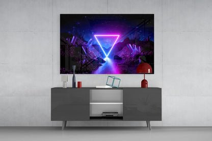 Neon Triangle Cosmic Portal Glass Wall Art