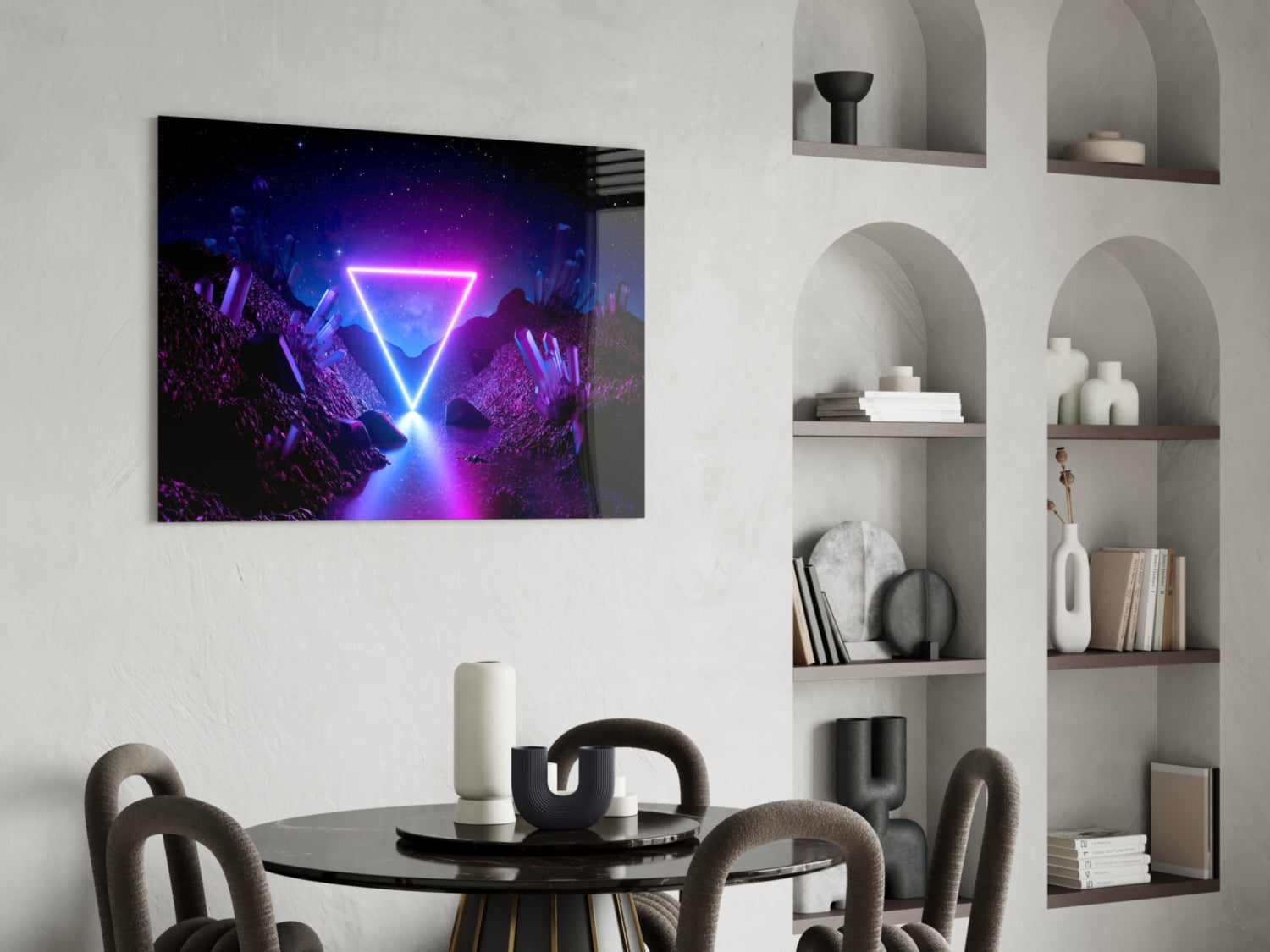 Neon Triangle Cosmic Portal Glass Wall Art