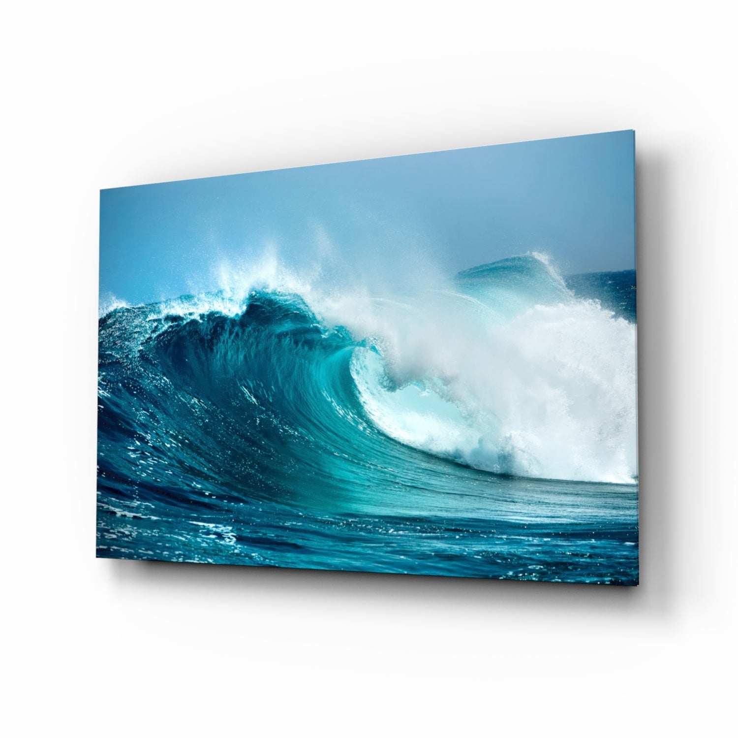 Turquoise Curling Wave Glass Wall Art