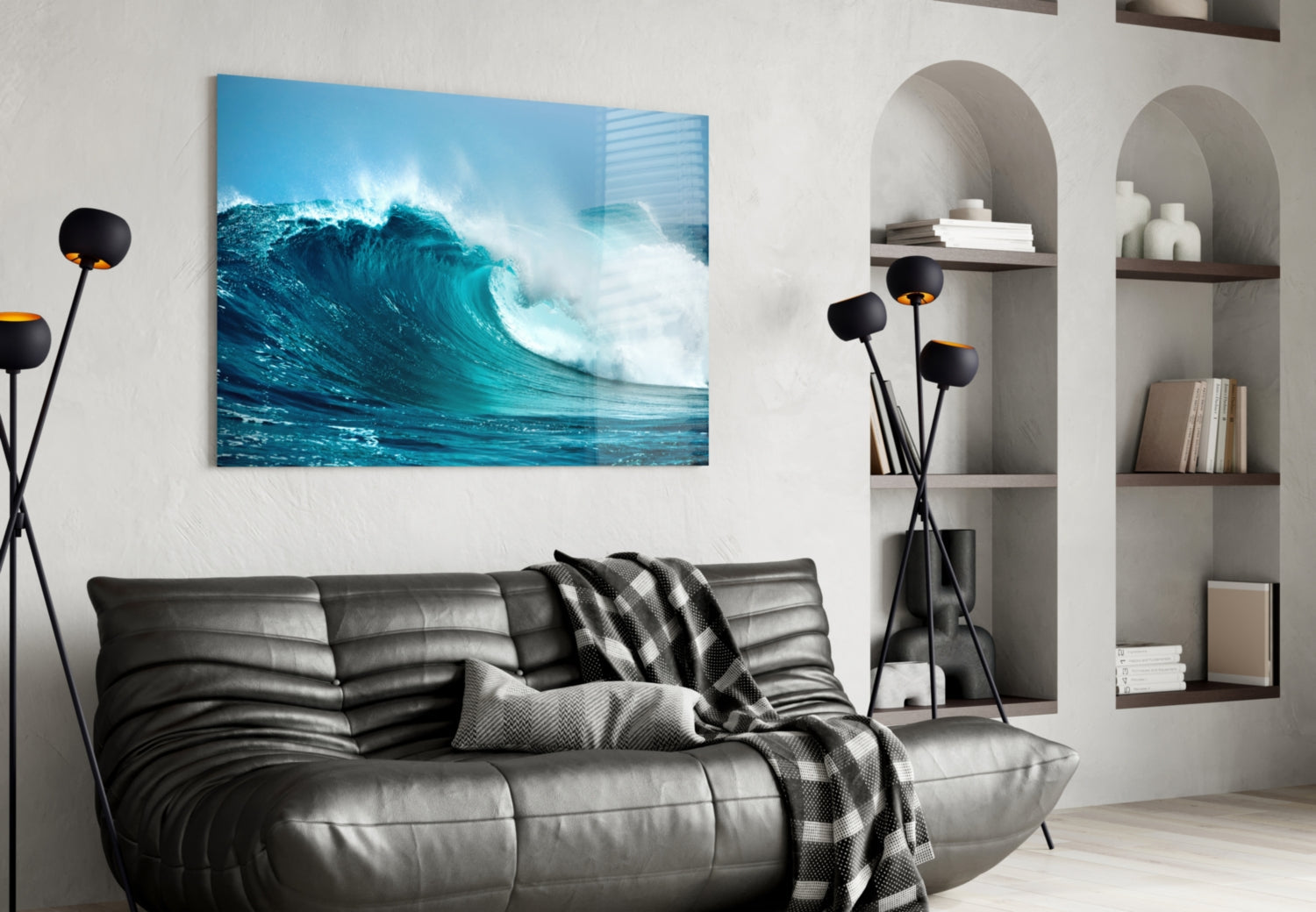 Turquoise Curling Wave Glass Wall Art