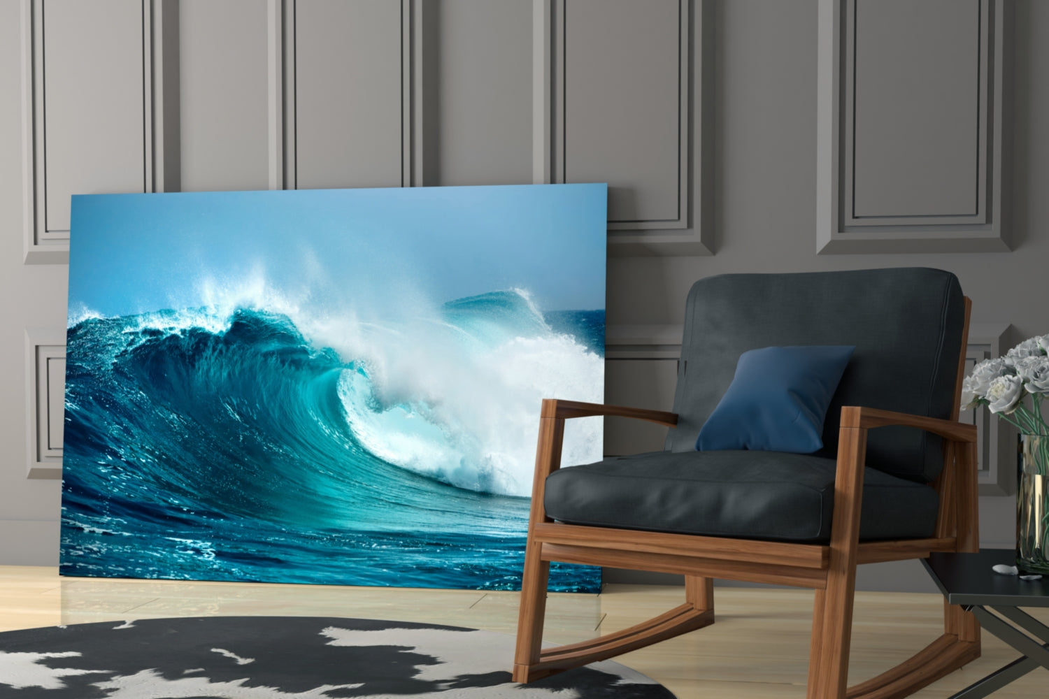 Turquoise Curling Wave Glass Wall Art