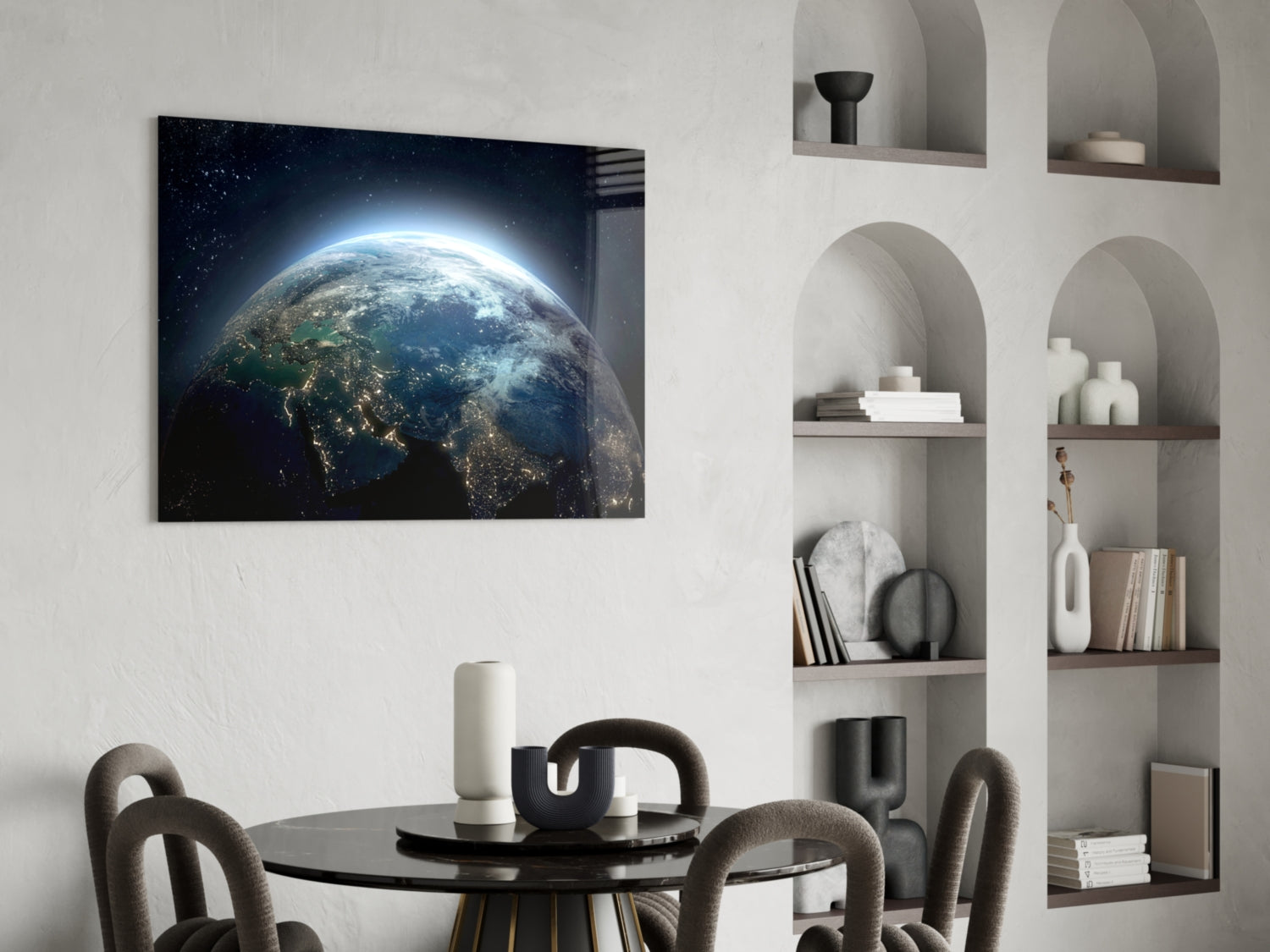 Earth City Lights Night Glass Wall Art