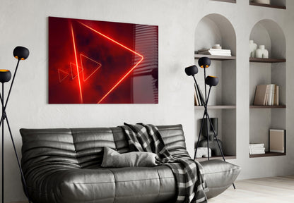 Red Neon Triangle Marble Glass Wall Art