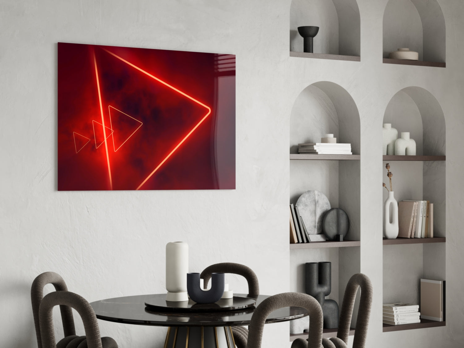 Red Neon Triangle Marble Glass Wall Art