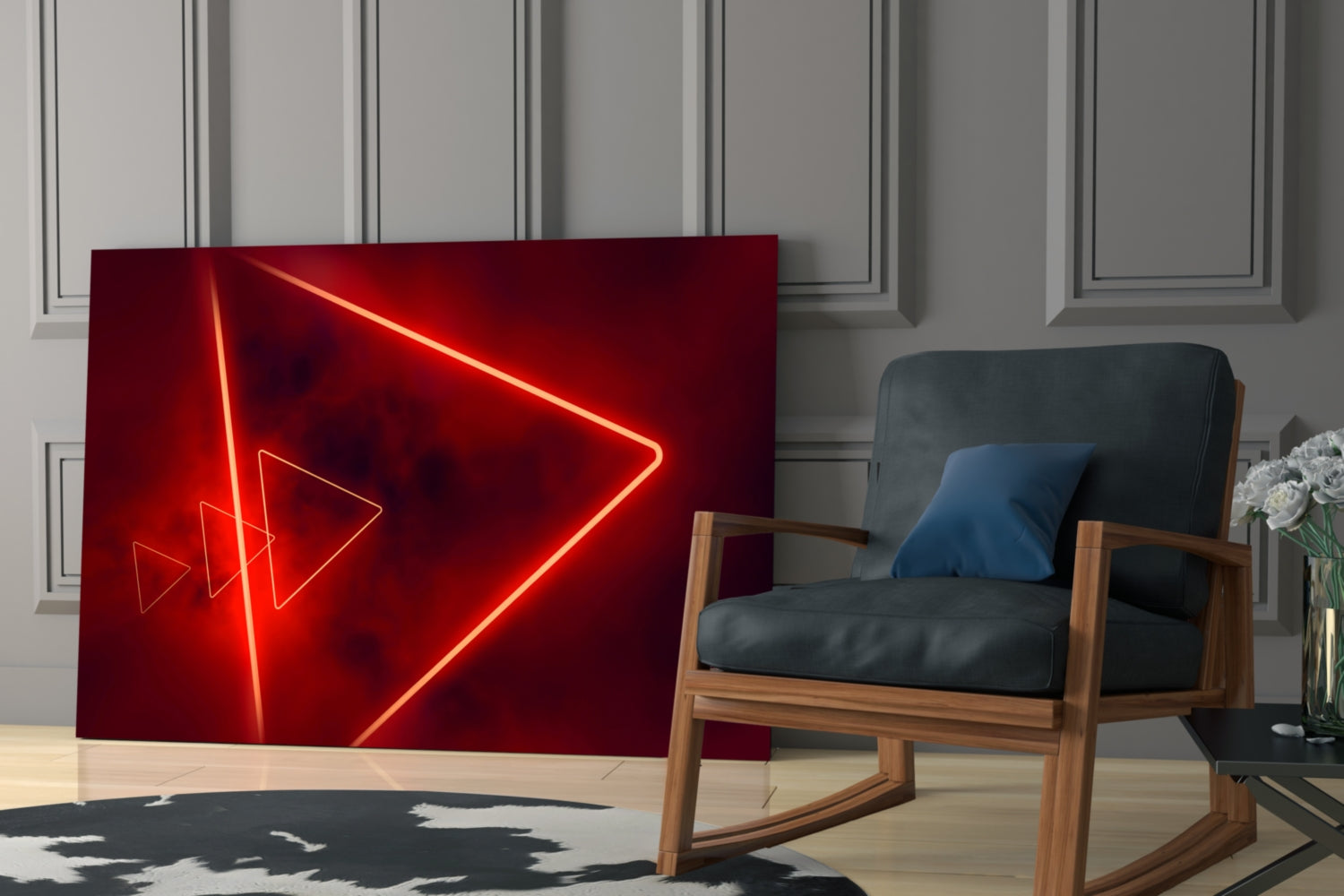 Red Neon Triangle Marble Glass Wall Art