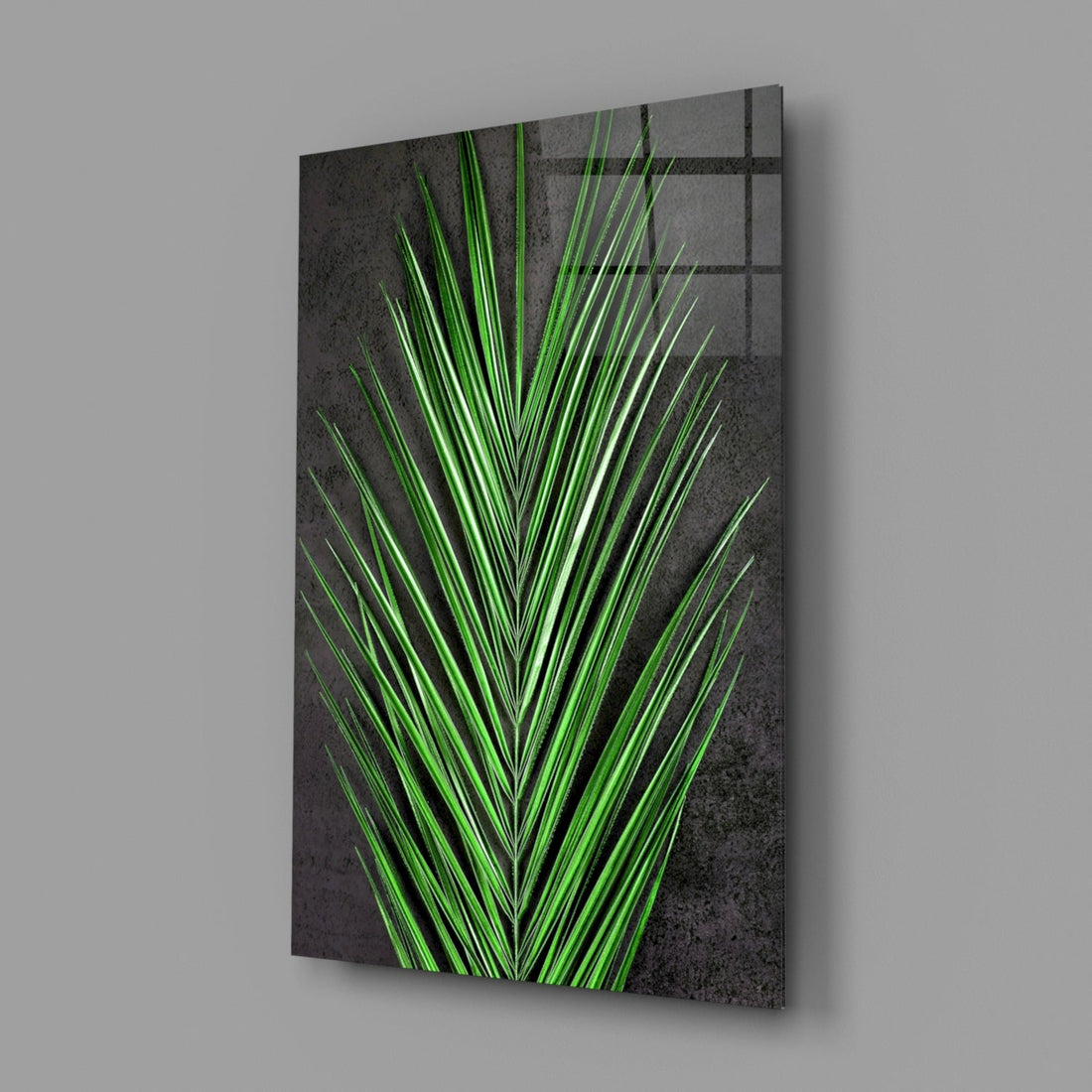 Vivid Green Palm Frond Areca Bunch Glass Wall Art