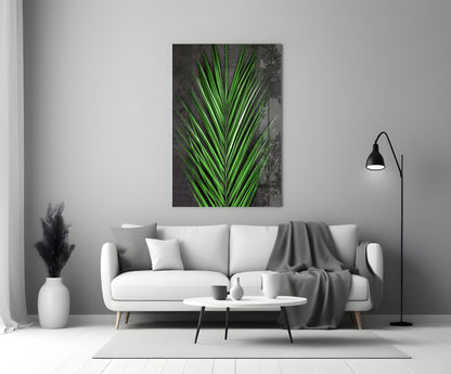 Vivid Green Palm Frond Areca Bunch Glass Wall Art