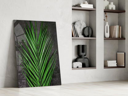Vivid Green Palm Frond Areca Bunch Glass Wall Art