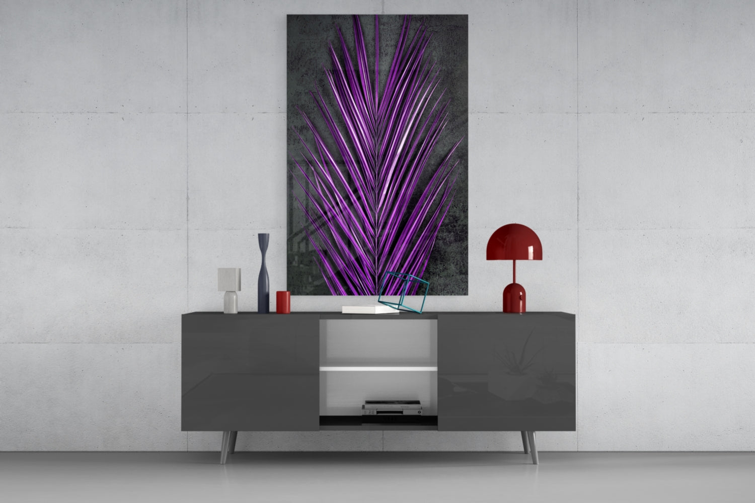 Bright Purple Palm Frond Areca Bunch Glass Wall Art