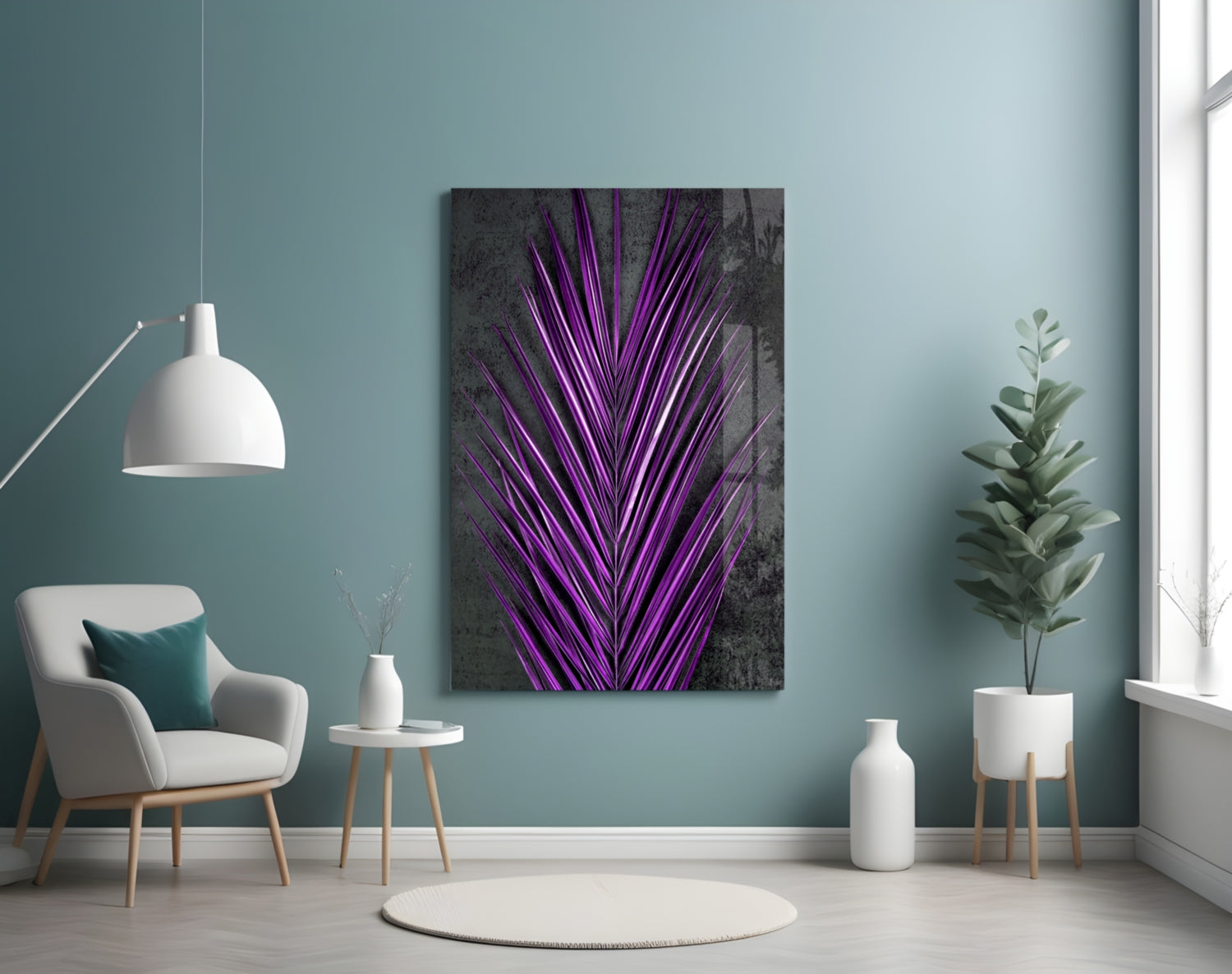 Bright Purple Palm Frond Areca Bunch Glass Wall Art