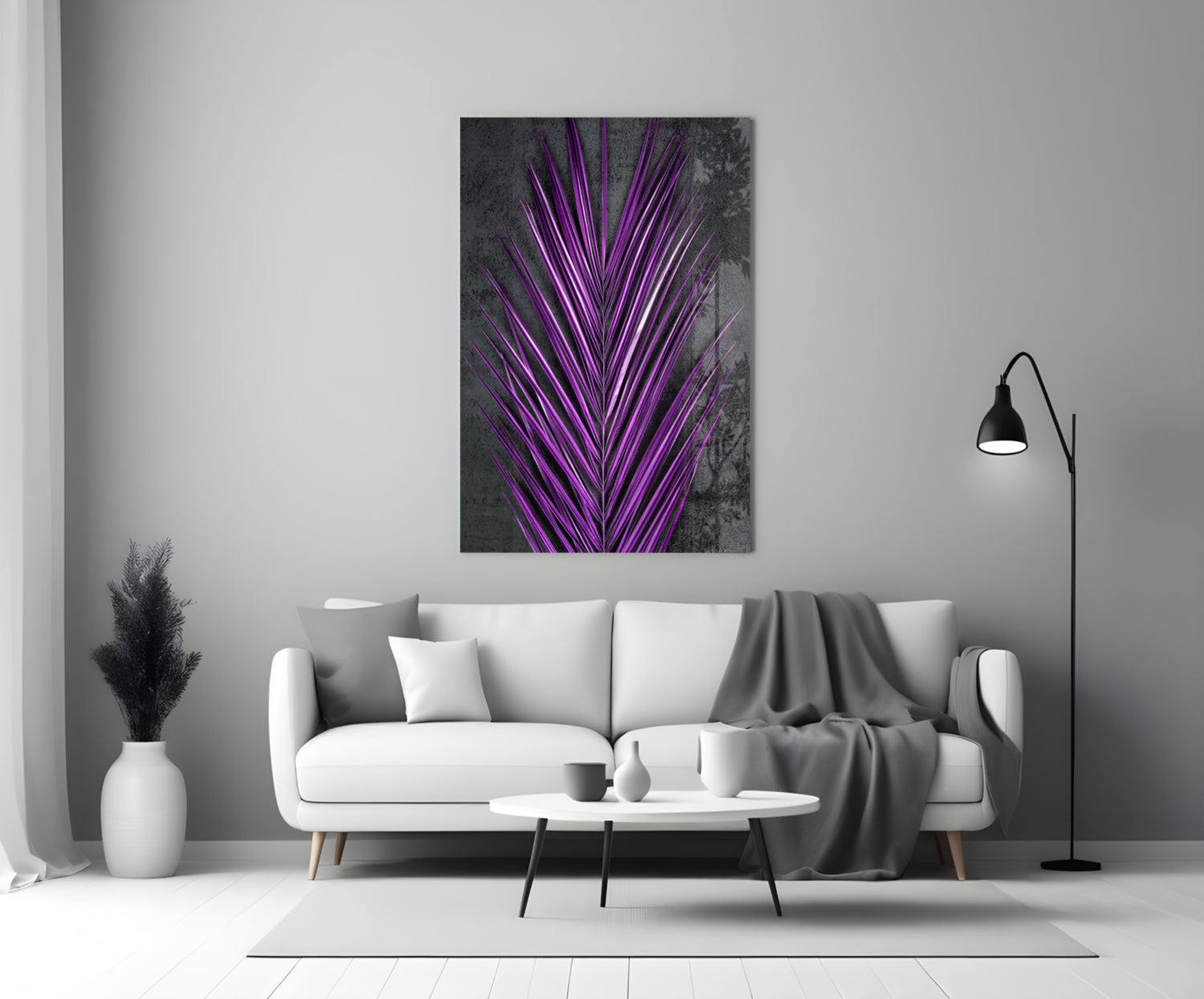 Bright Purple Palm Frond Areca Bunch Glass Wall Art
