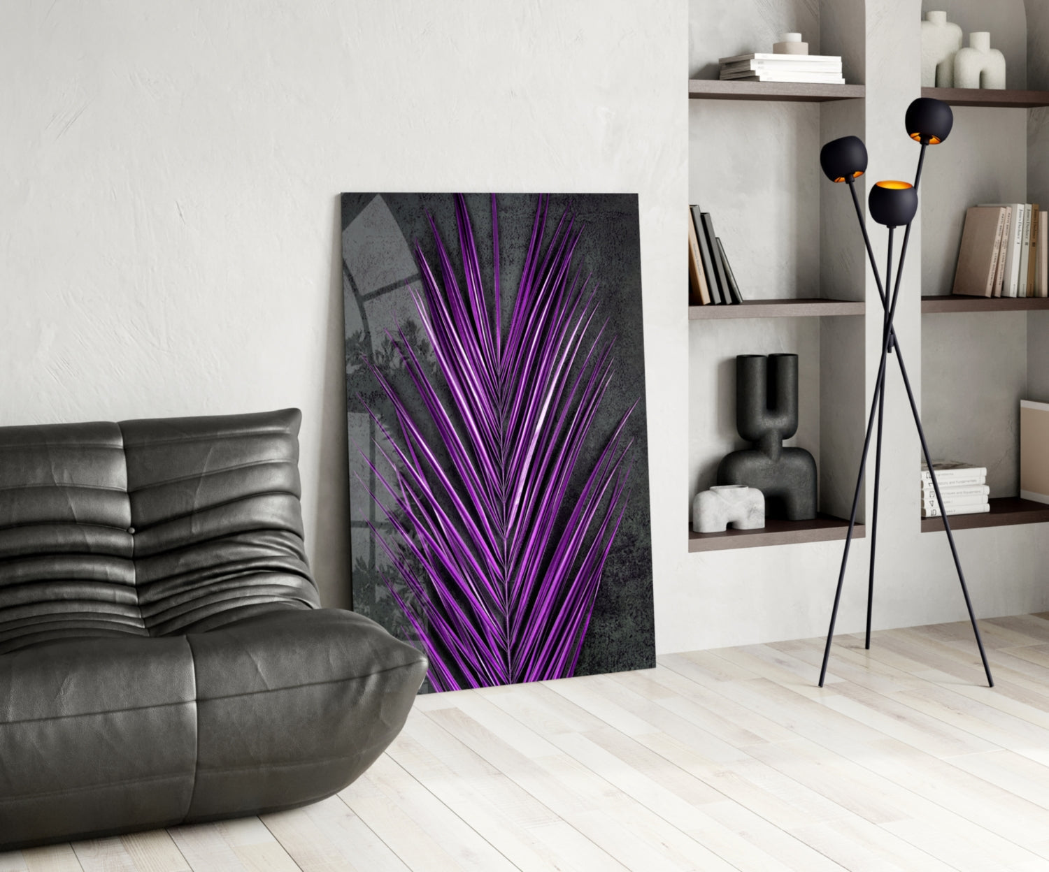 Bright Purple Palm Frond Areca Bunch Glass Wall Art