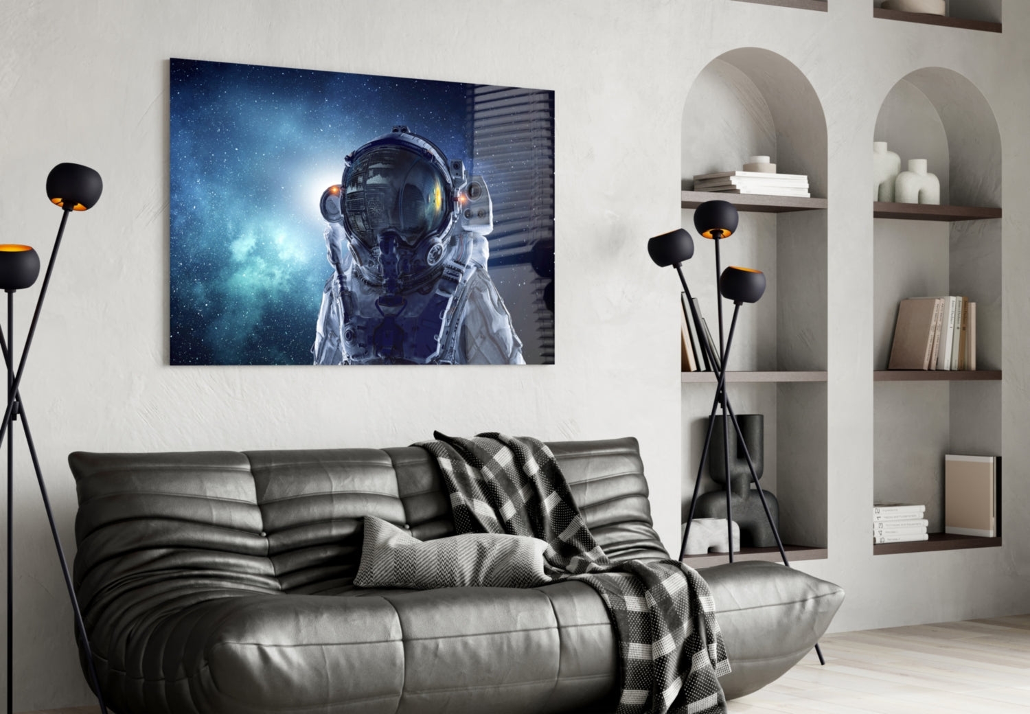Astronaut Helmet Starfield Portrait Glass Wall Art