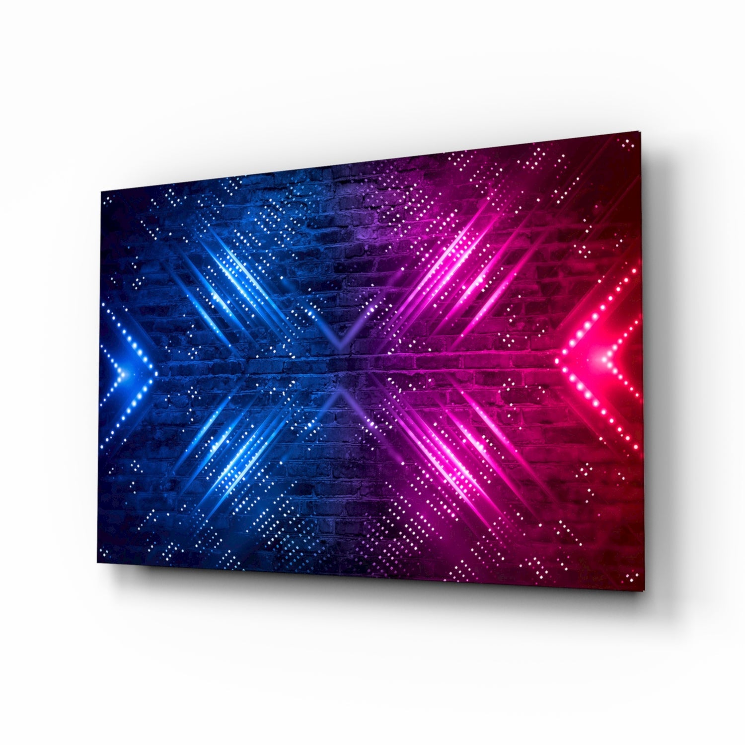 Neon Arrows on Brick Wall Glass Wall Art