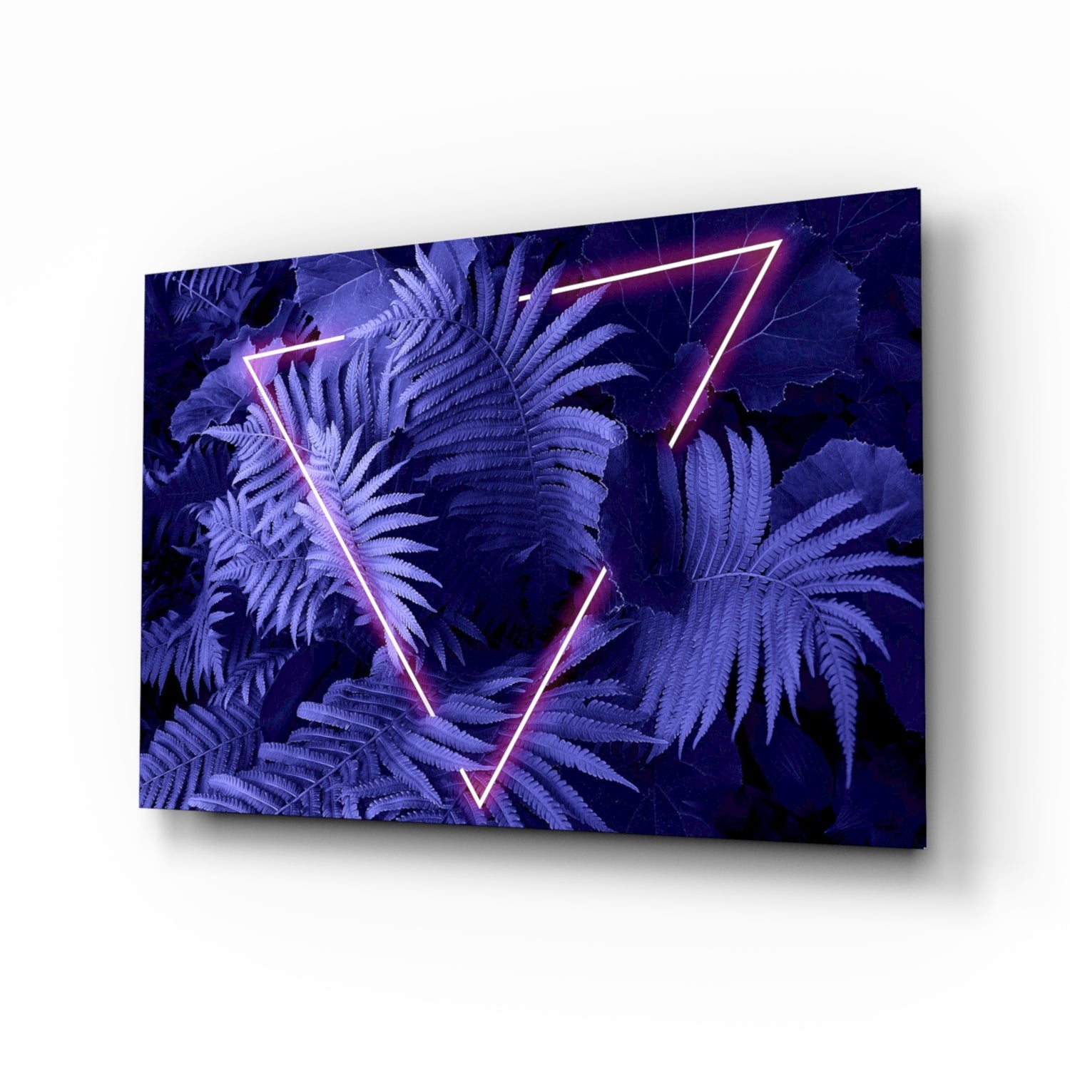 Purple Neon Triangle Ferns Glass Wall Art