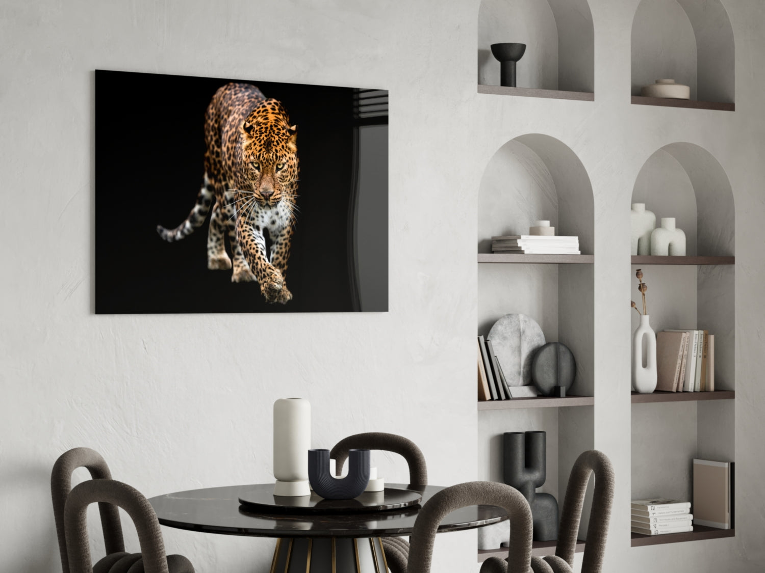 Prowling Leopard on Black Glass Wall Art