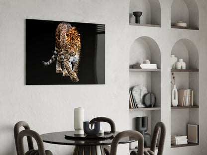 Prowling Leopard on Black Glass Wall Art