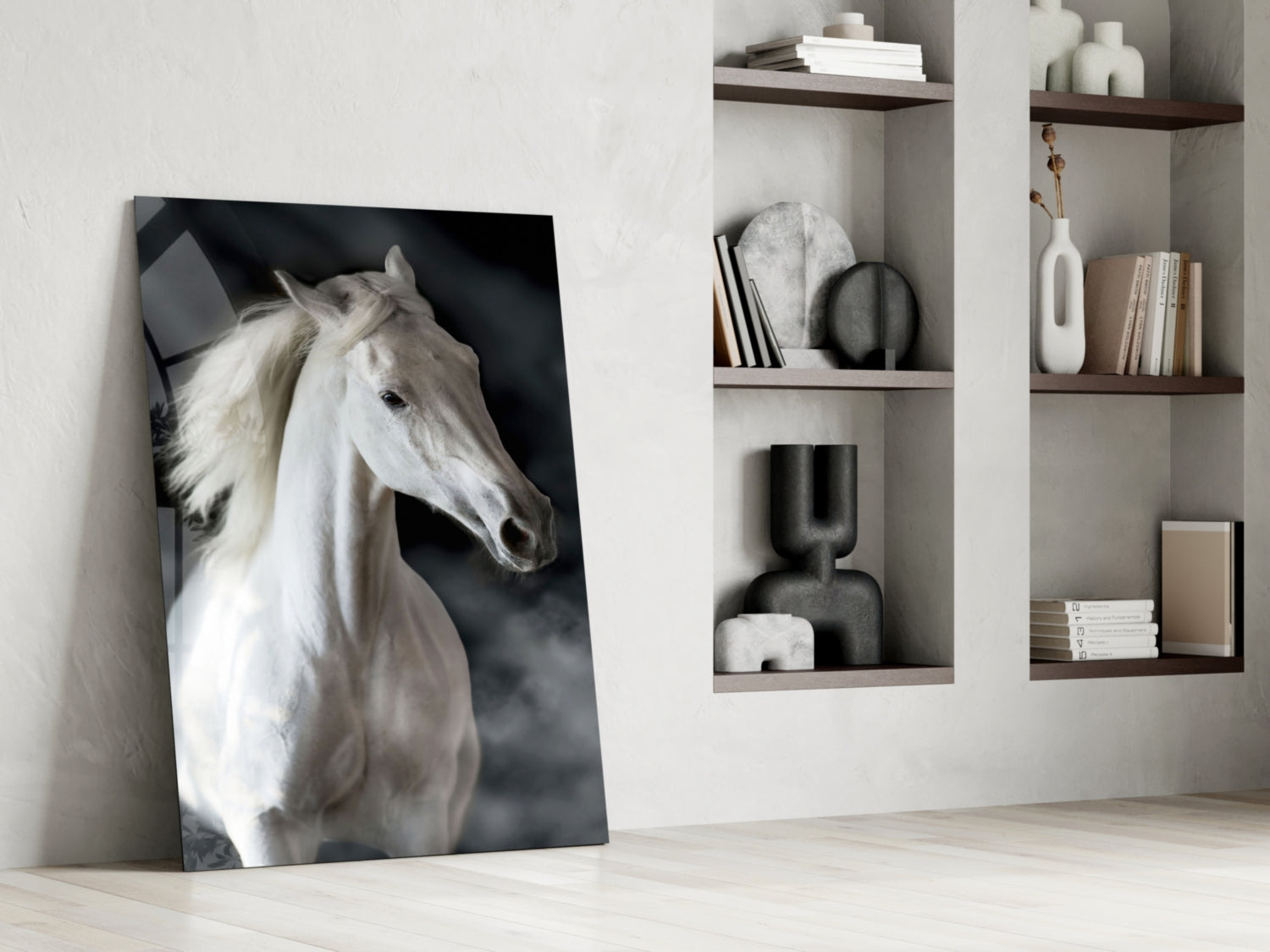 Flowing Mane White Stallion Glass Wall Art