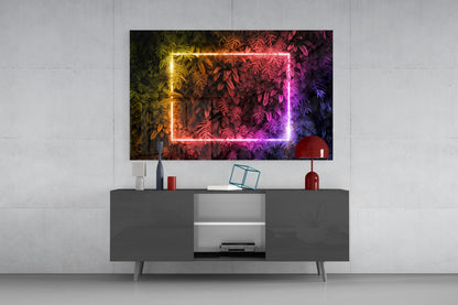 Rainbow Neon Square Foliage Glass Wall Art