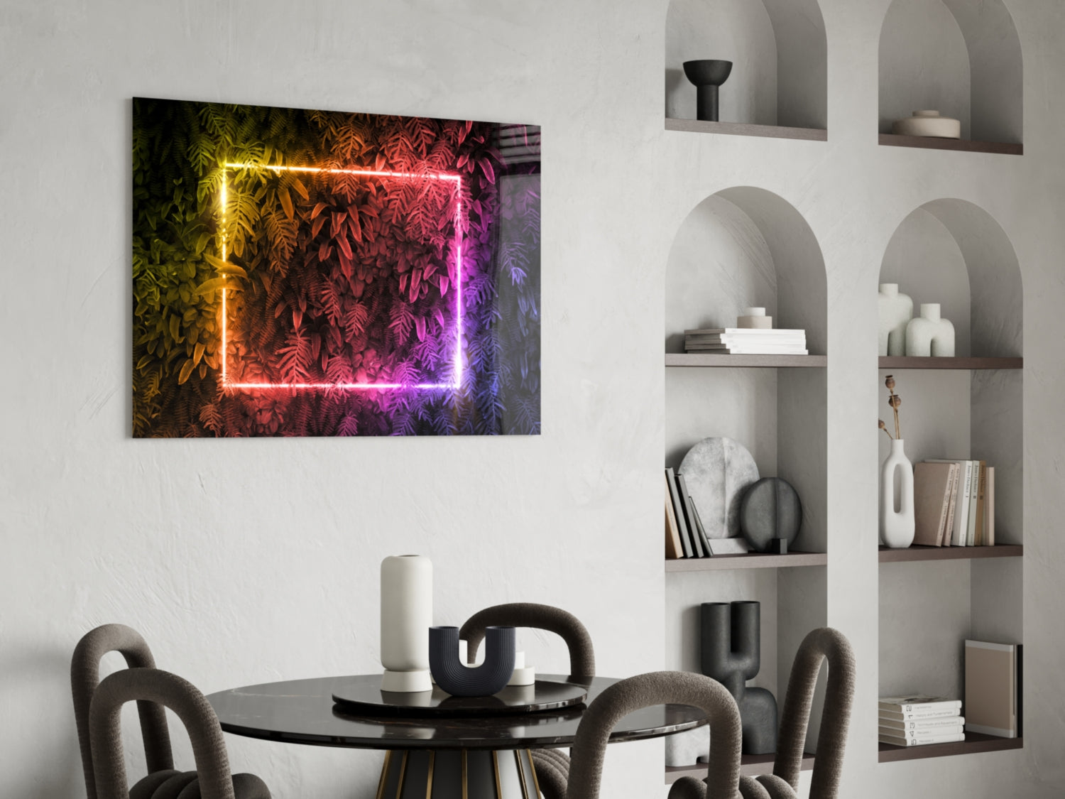 Rainbow Neon Square Foliage Glass Wall Art