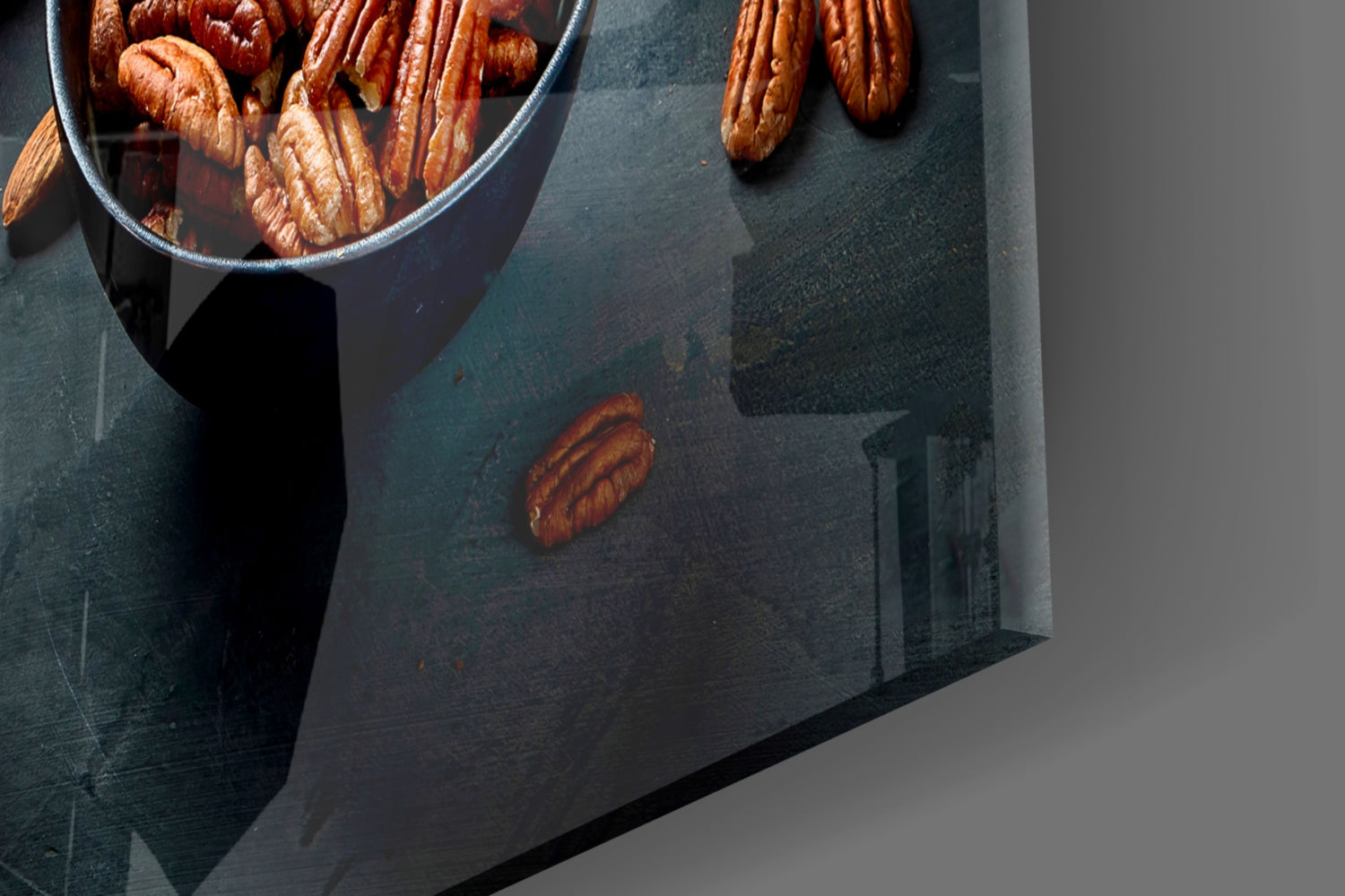 Assorted Nuts and Pistachios Dark Table Glass Wall Art