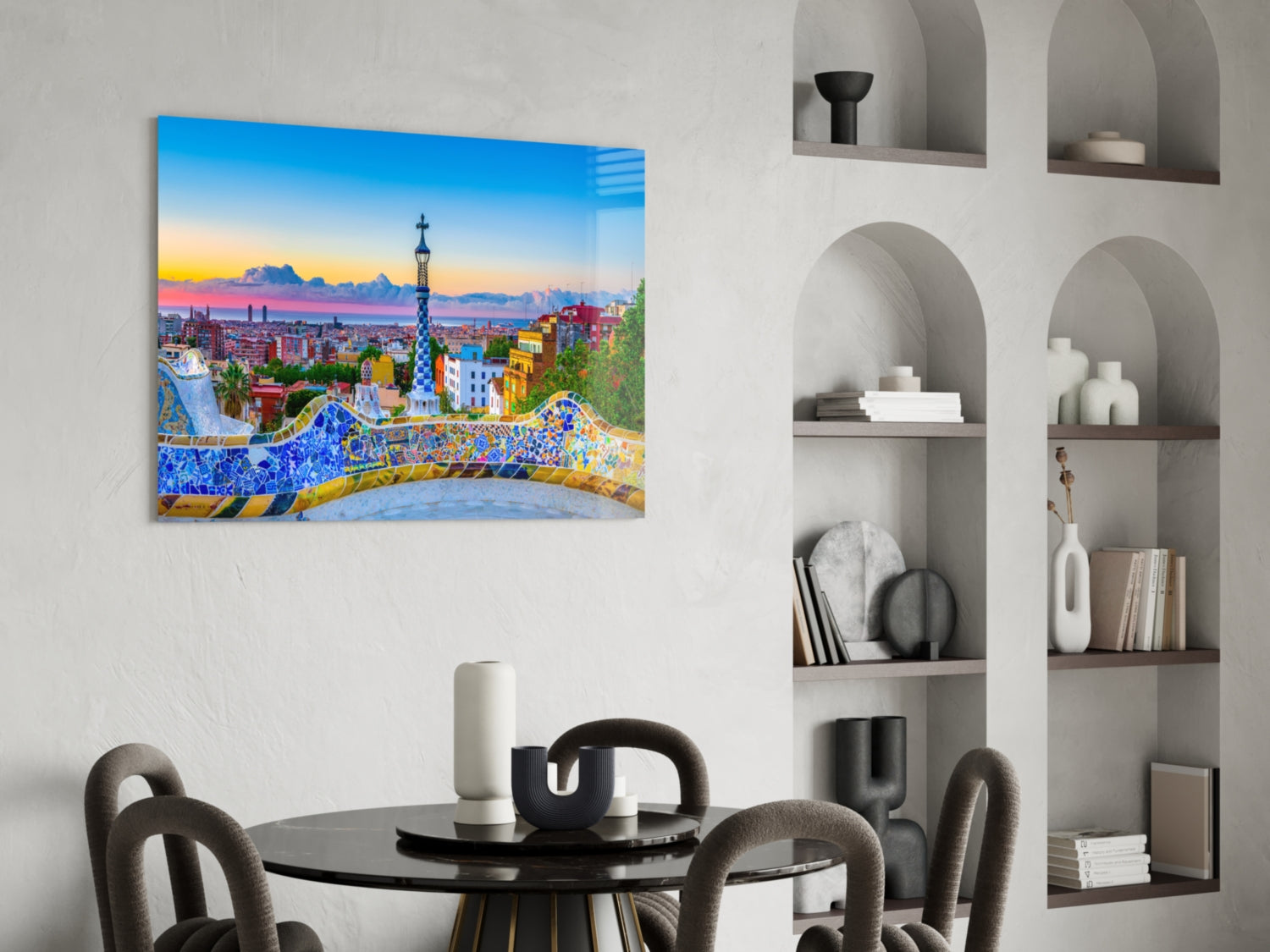 Mosaic Terrace Barcelona Sunset Skyline Glass Wall Art