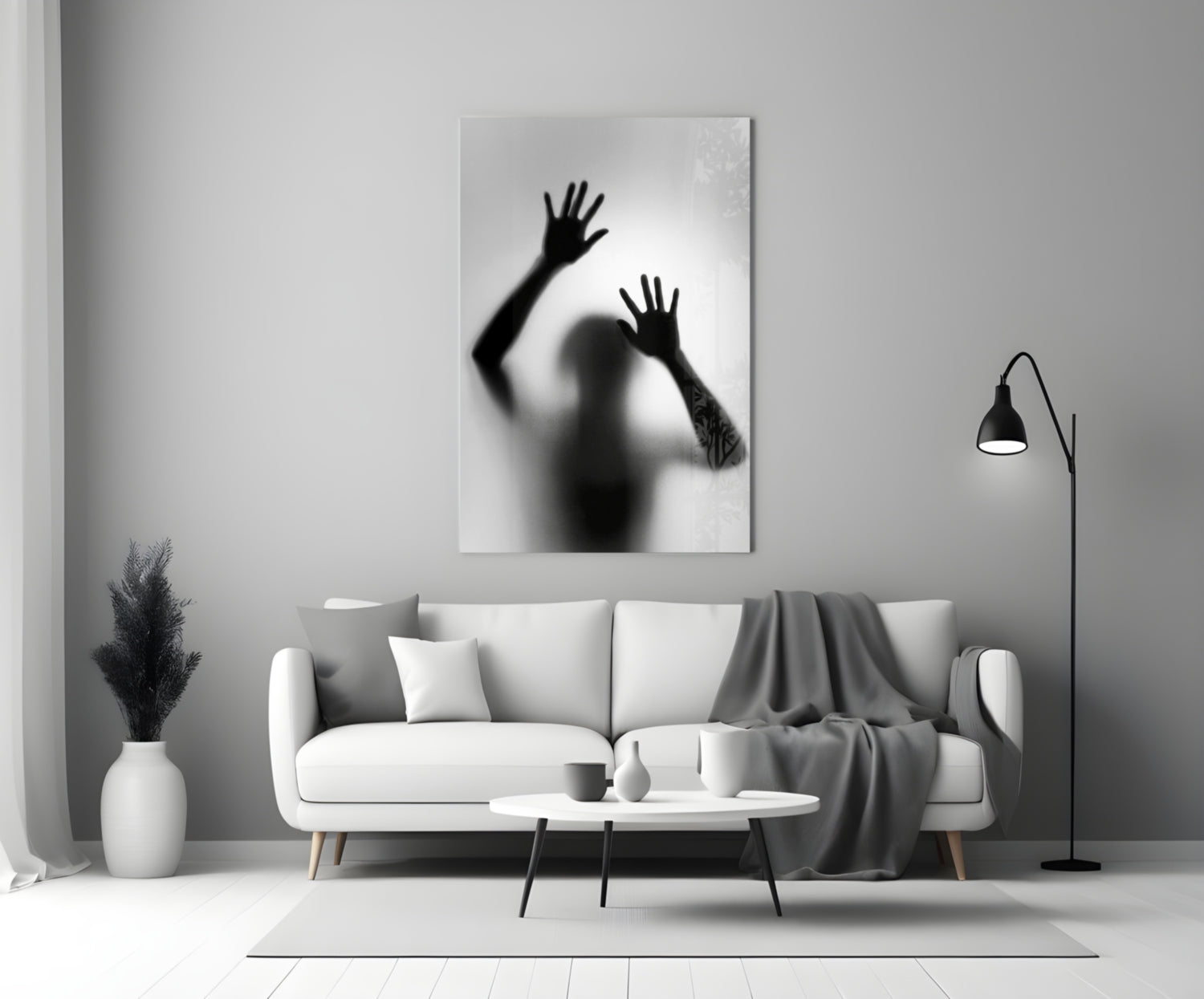 Monochrome Shadow Hands Silhouette Glass Wall Art