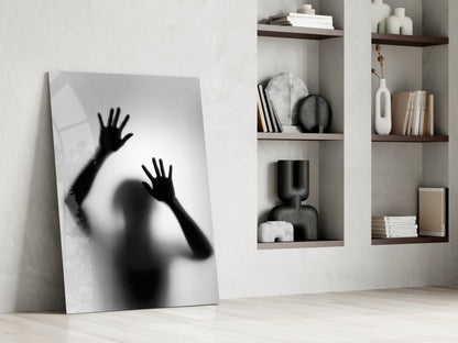 Monochrome Shadow Hands Silhouette Glass Wall Art