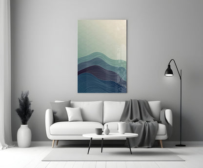 Line Art Waves Blue Teal Glass Wall Art