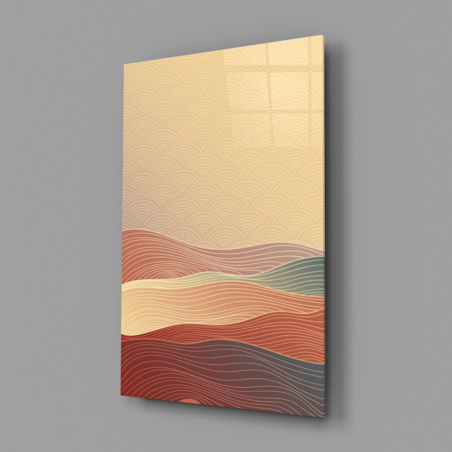 Line Art Waves Terracotta Glass Wall Art