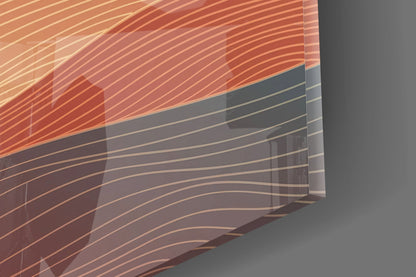 Line Art Waves Terracotta Glass Wall Art
