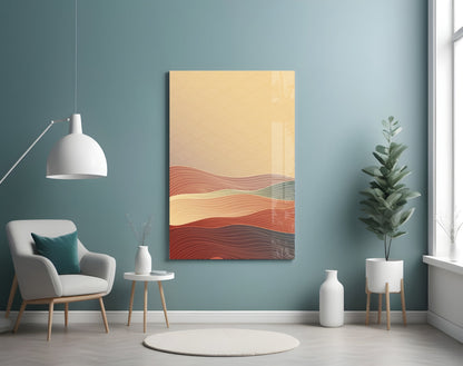 Line Art Waves Terracotta Glass Wall Art