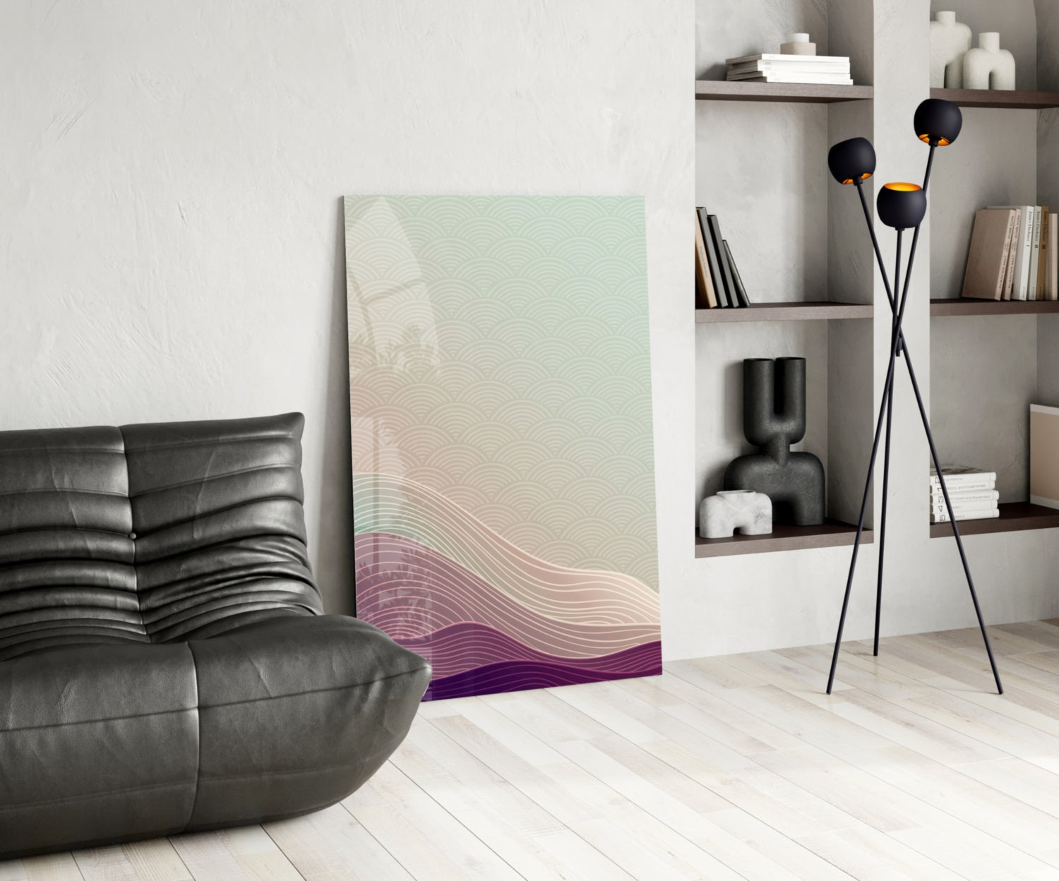 Line Art Waves Pastel Dunes Glass Wall Art